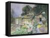 Cottage Garden at Sunset-David Woodlock-Framed Stretched Canvas