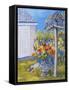 Cottage Garden with Birdhouse and Pug, 2011-Joan Thewsey-Framed Stretched Canvas