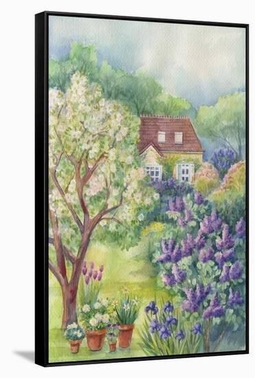 Cottage in a Garden with an Apple Tree and Lilacs-ZPR Int’L-Framed Stretched Canvas