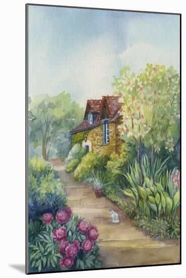 Cottage on a Dirt Road, Peonies in the Garden-ZPR Int’L-Mounted Giclee Print