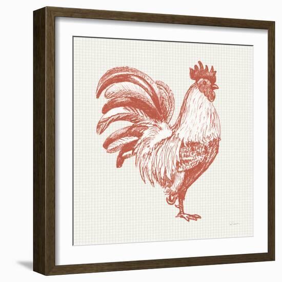 Cottage Rooster I Red-Sue Schlabach-Framed Art Print