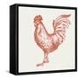 Cottage Rooster IV Red-Sue Schlabach-Framed Stretched Canvas