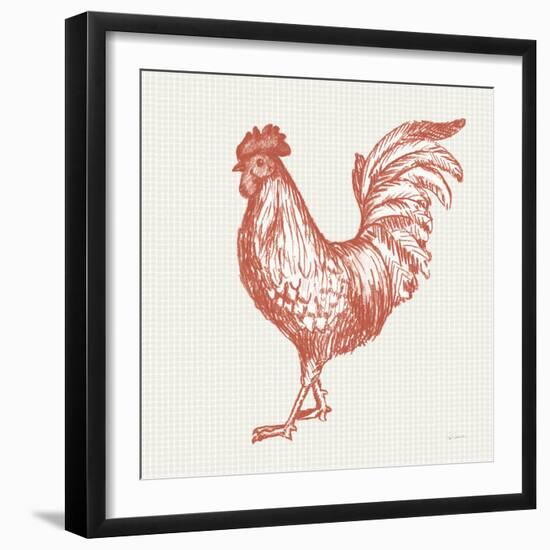 Cottage Rooster IV Red-Sue Schlabach-Framed Art Print