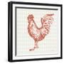 Cottage Rooster IV Red-Sue Schlabach-Framed Art Print