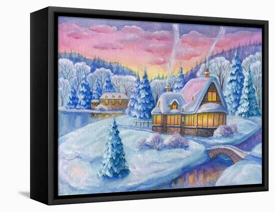 Cottage under the Snowcabin Winter-ZPR Int’L-Framed Stretched Canvas