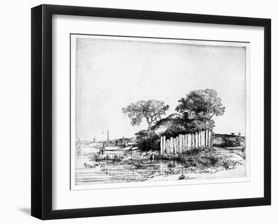 Cottage with a White Paling, 1648 (Etching)-Rembrandt van Rijn-Framed Giclee Print