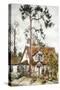 Cottage with Fir Tree-Joan Thewsey-Stretched Canvas