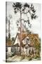 Cottage with Fir Tree-Joan Thewsey-Stretched Canvas