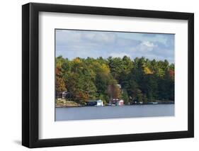 Cottages and boathouses at lakeside, Lake Muskoka, Ontario, Canada-Panoramic Images-Framed Photographic Print