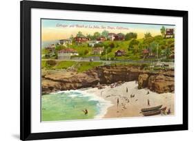 Cottages and Cove, La Jolla, California-null-Framed Art Print