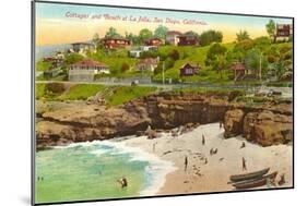 Cottages and Cove, La Jolla, California-null-Mounted Art Print