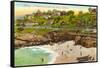 Cottages and Cove, La Jolla, California-null-Framed Stretched Canvas