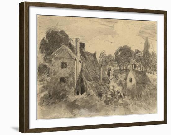 Cottages (Recto), 1816 (Graphite with Brush & Grey & Brown Inks & White Chalk on Cream Wove Paper)-John Constable-Framed Giclee Print