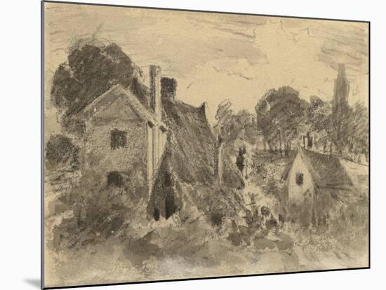 Cottages (Recto), 1816 (Graphite with Brush & Grey & Brown Inks & White Chalk on Cream Wove Paper)-John Constable-Mounted Giclee Print