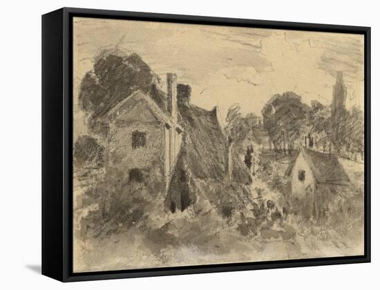 Cottages (Recto), 1816 (Graphite with Brush & Grey & Brown Inks & White Chalk on Cream Wove Paper)-John Constable-Framed Stretched Canvas