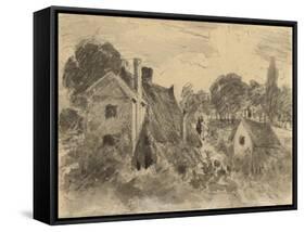 Cottages (Recto), 1816 (Graphite with Brush & Grey & Brown Inks & White Chalk on Cream Wove Paper)-John Constable-Framed Stretched Canvas