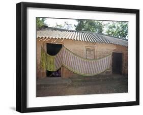 Cotton Sari Being Hung Out to Dry across Village House Wall, Rural Orissa, India, Asia-Annie Owen-Framed Photographic Print