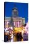 Council House and Christmas Market Stalls in the Market Square-Frank Fell-Stretched Canvas