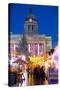 Council House and Christmas Market Stalls in the Market Square-Frank Fell-Stretched Canvas