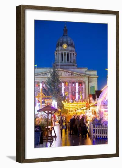 Council House and Christmas Market Stalls in the Market Square-Frank Fell-Framed Photographic Print