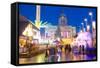 Council House and Christmas Market Stalls in the Market Square-Frank Fell-Framed Stretched Canvas