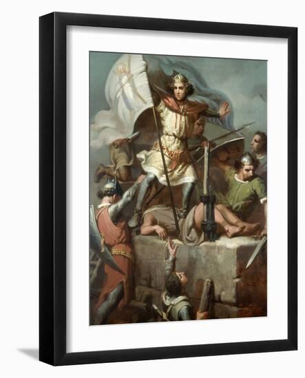 Count Berenguer III Raising the Standard of Barcelona on the Tower of Foix Castle, 1857-Maria Fortuny-Framed Premium Giclee Print