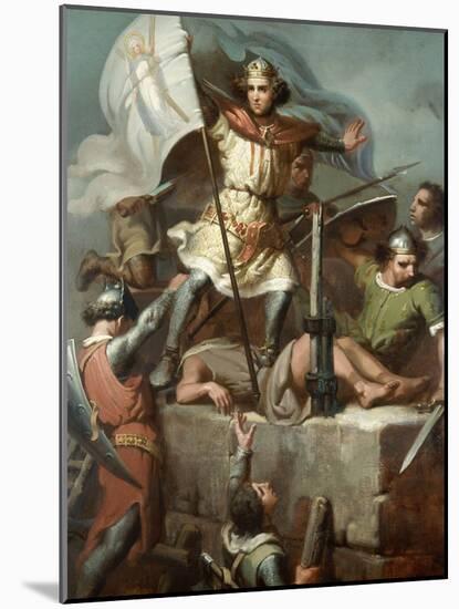 Count Berenguer III Raising the Standard of Barcelona on the Tower of Foix Castle, 1857-Maria Fortuny-Mounted Premium Giclee Print
