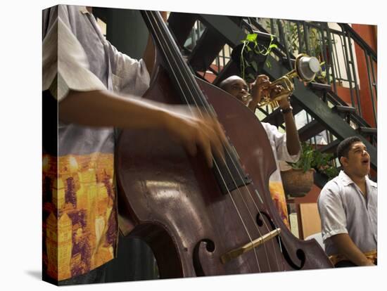Counterbass with Trumpet Player, Part of Traditional Band Playing in a Cafe, Habana Vieja, Cuba-Eitan Simanor-Stretched Canvas
