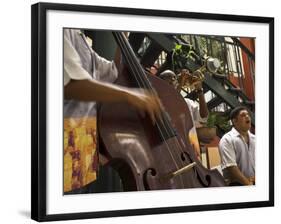 Counterbass with Trumpet Player, Part of Traditional Band Playing in a Cafe, Habana Vieja, Cuba-Eitan Simanor-Framed Photographic Print