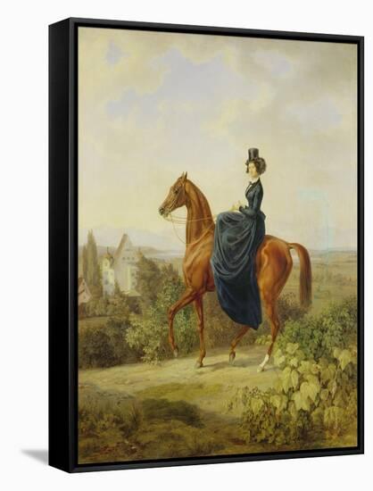 Countess Caroline Waldbott Von Bassenheim on Horseback in Front of Castle Leutstetten-Albrecht Adam-Framed Stretched Canvas