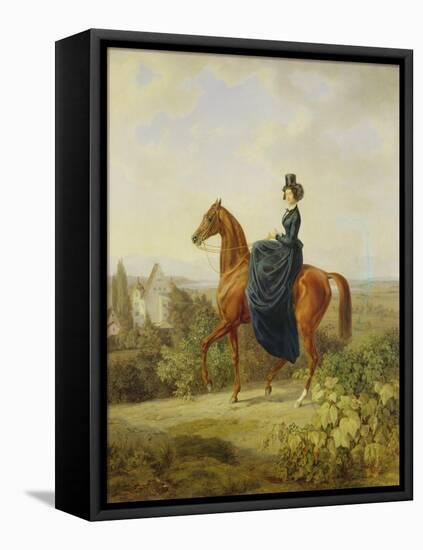 Countess Caroline Waldbott Von Bassenheim on Horseback in Front of Castle Leutstetten-Albrecht Adam-Framed Stretched Canvas