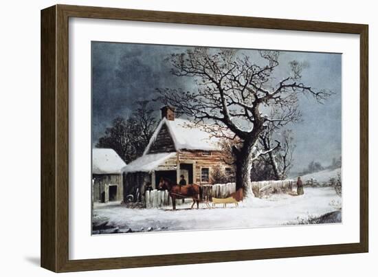 Country Cabin in an American Winter Scene-Currier & Ives-Framed Giclee Print