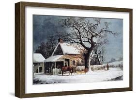 Country Cabin in an American Winter Scene-Currier & Ives-Framed Giclee Print