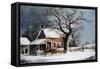 Country Cabin in an American Winter Scene-Currier & Ives-Framed Stretched Canvas