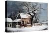 Country Cabin in an American Winter Scene-Currier & Ives-Stretched Canvas