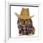 Country Dog - English Bulldog Puppy Dressed Up In Western Clothes And Hat On White Background-Willee Cole-Framed Photographic Print