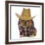 Country Dog - English Bulldog Puppy Dressed Up In Western Clothes And Hat On White Background-Willee Cole-Framed Photographic Print