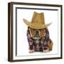 Country Dog - English Bulldog Puppy Dressed Up In Western Clothes And Hat On White Background-Willee Cole-Framed Photographic Print