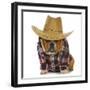 Country Dog - English Bulldog Puppy Dressed Up In Western Clothes And Hat On White Background-Willee Cole-Framed Photographic Print