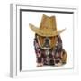 Country Dog - English Bulldog Puppy Dressed Up In Western Clothes And Hat On White Background-Willee Cole-Framed Photographic Print