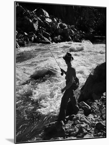Country Dr. Ernest Ceriani Casting into Colorado River to Catch a Few Trout-W^ Eugene Smith-Mounted Photographic Print