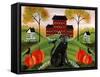 Country Folk Art Dog, Crows And Pumpkins-Cheryl Bartley-Framed Stretched Canvas