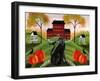 Country Folk Art Dog, Crows And Pumpkins-Cheryl Bartley-Framed Giclee Print