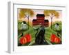 Country Folk Art Dog, Crows And Pumpkins-Cheryl Bartley-Framed Giclee Print