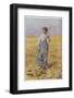 Country Girl Gleans after the Oat Harvest-null-Framed Photographic Print