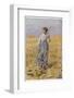 Country Girl Gleans after the Oat Harvest-null-Framed Photographic Print