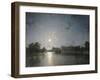 Country House across a Lake by Moonlight, C.1850-null-Framed Giclee Print