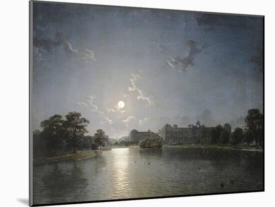 Country House across a Lake by Moonlight, C.1850-null-Mounted Giclee Print
