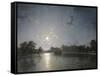 Country House across a Lake by Moonlight, C.1850-null-Framed Stretched Canvas