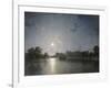 Country House across a Lake by Moonlight, C.1850-null-Framed Giclee Print